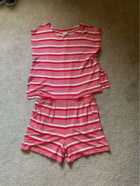 Cabi Red & White Striped Short-Sleeve Romper - Size L - EUC #511